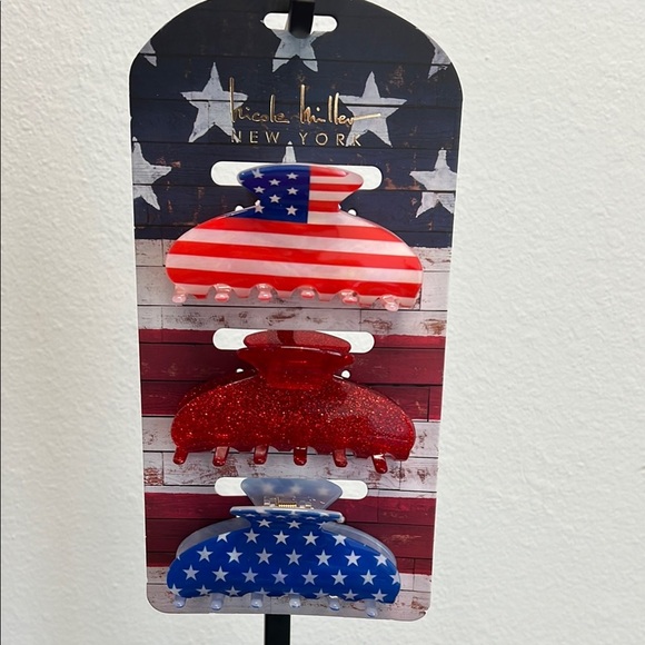 ♥️🤍💙 Nicole Miller Patriotic Hair Clips Set 🇺🇸 - Picture 1 of 5